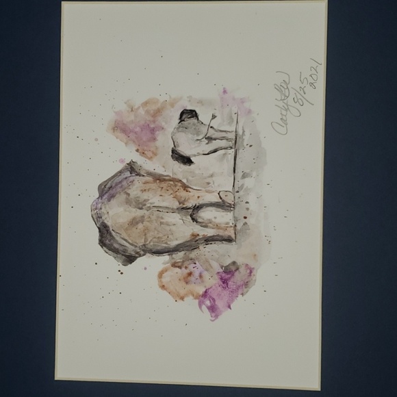 Elephant Watercolor Art in Blue Frame By Cathy Box Wieging - Picture 3 of 4